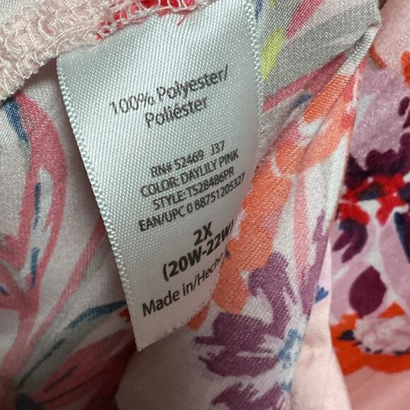 Terra Sky Blouse Tunic Women’s 2X (20W-22W) Pink Floral Print Drop Shoulder - Picture 6 of 7